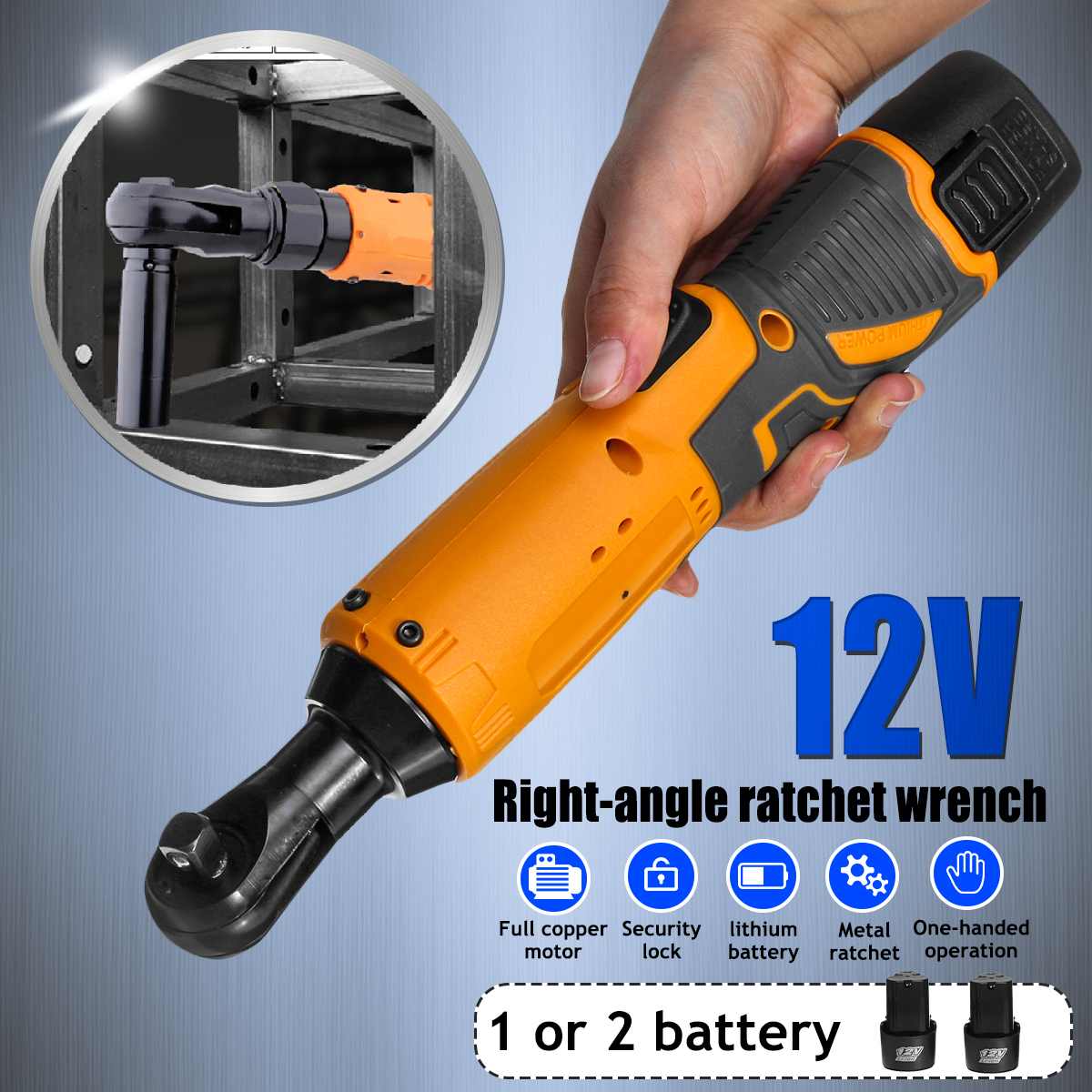 Efficient 12V Electric Wrench Angle Drill Screwdriver 3/8 Cordless Ratchet Wrench Scaffolding 65NM With 1/2 Lithium-Ion Battery