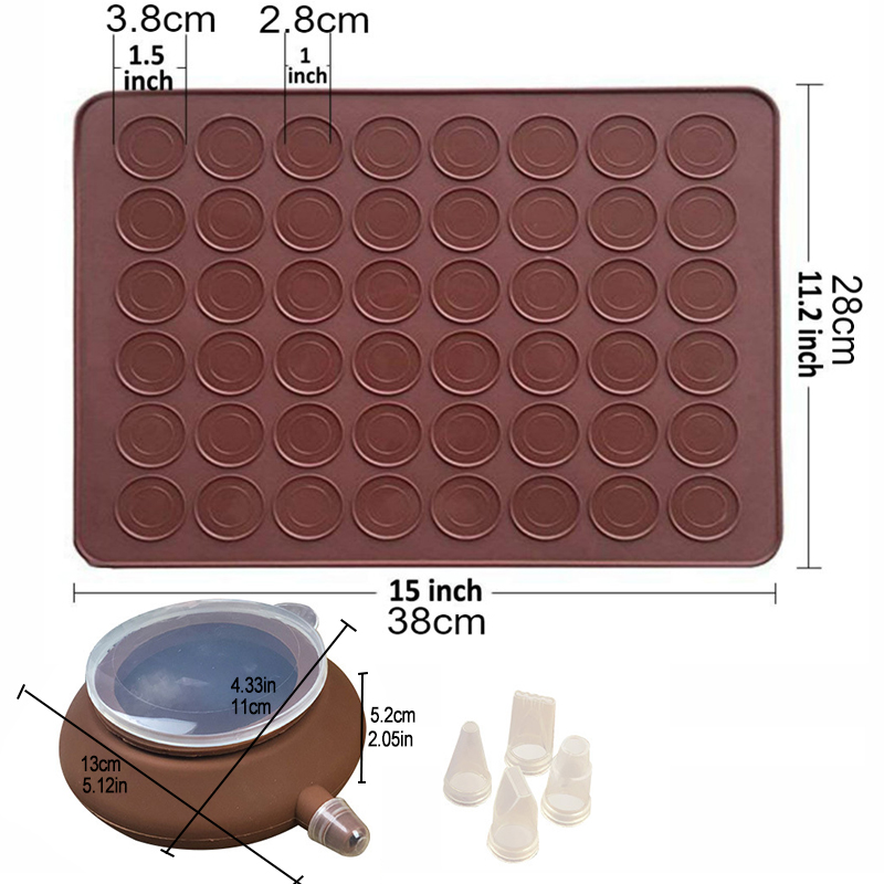 2pc/set Large Macaroon Kit Macaron Silicone Mat Non-Stick Baking Mold Set 48 Capacity Macaron Pot Cake Decorating Supplies