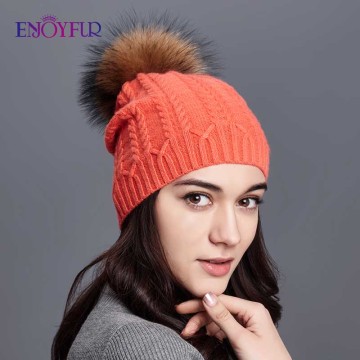 ENJOYFUR Winter Hats For Women Twist-type Cashmere Knitted Hat Female Beanies Girl gorro Fashion Thick Warm Pompom Caps