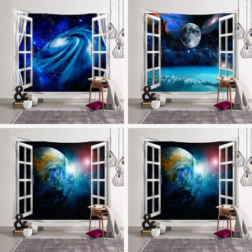 Out of the window starry sky Galaxy tapestry Wall Hanging Fabric Decor Blanket Yoga Carpet Mat Beach 150x130 cm Space tapestry