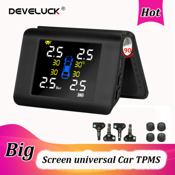 Big Screen Wireless TPMS Car Tire Pressure Alarm Monitoring System Solar Power charge tpms 4 Built-in or External Auto Sensor