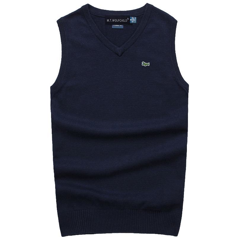 100% Cotton High Quality Autumn Winter Mens V-Neck Knitted Vest Casual Sleeveless Mens Sweaters Fashion Brand Male Tops M-3XL