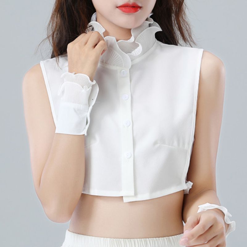 Women Sweet Layer Agaric Ruffles Stand False Fake Collar Button Down Half-Shirt