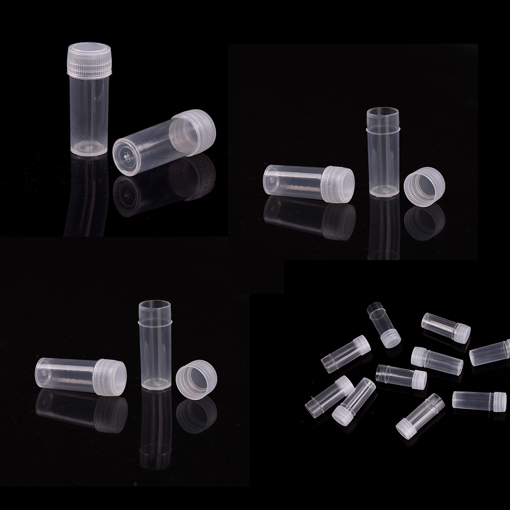 10pcs/pack 5ml Plastic Test Tubes Sample Container Craft Screw Cap Bottles for Office School Chemistry Supplies