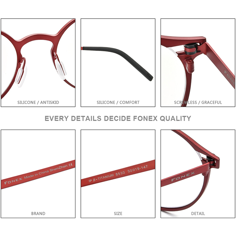 FONEX Pure Titanium Eyeglasses Frame Women Retro Round Prescription Glasses 2020 New Men Optical Screwless Eyewear 8530