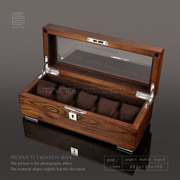 Tang 5 Slots Wood Watch Storage Boxes Case Mechanical Men's Watch Storage Organizer With Lock Wooden Jewelry Gift Box