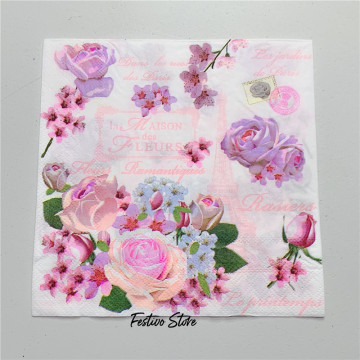 20 Vintage Napkins Paper Tissue Pink White Flowers Decoupage Wedding Party Christmas Home Cafe Table Dinner Decor Serviettes