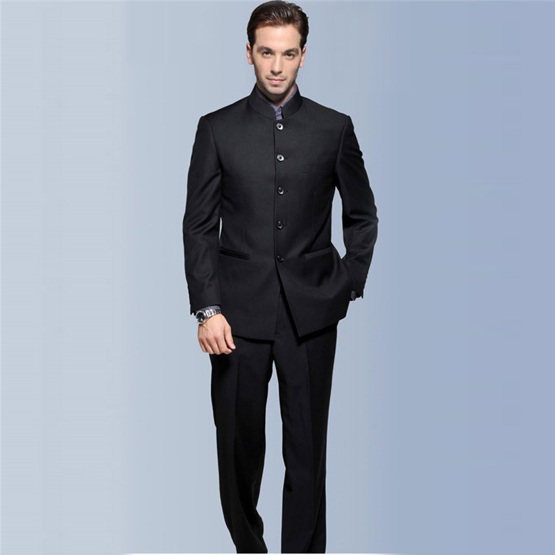 Blazer Black Chinese Stly Suit Mens Stand Collar Suit Leader Clothing Male Embroidery Dragon Totem Suit Tang Suit Two Piece Set