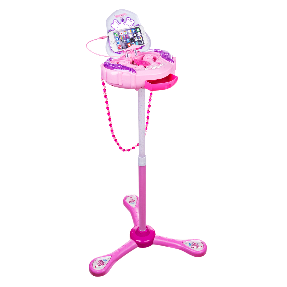 iTECHOR Kids Multifunctional Karaoke Machine Stand Up Mic Toy with 2 Microphones and Adjustable Stand Karaoke Players- Pink