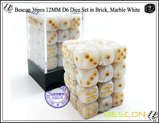 Bescon 36pcs 12MM D6 Dice Set in Brick, Marble White-1