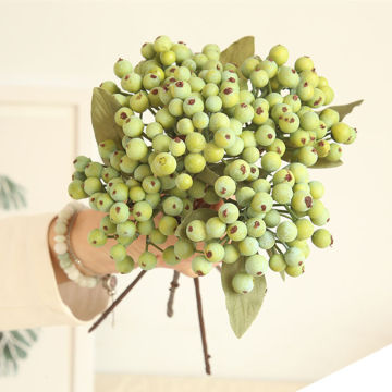 Artificial green Berry branch small bacca fruit berries foam fake flowers home decoration accessories plante artificielle