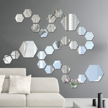 12PCS Acrylic Mirror Wall Stickers Self Adhesive Removable Hexagonal Decorative Mirror Sheet For Home Living Room Bedroom Decor