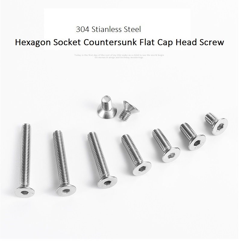 304 Stianless Steel M6 Hexagon Socket Countersunk Flat Cap Head Screw M6 x 8 10 12 14 18 20 35 40 45 50 70 80 90 100mm