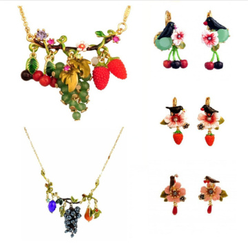 Fresh fruit series set enamel glaze flower bird grape strawberry cherry earring earring necklace female