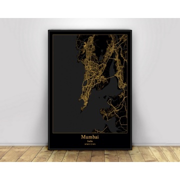 Mumbai India Black&Gold City Light Maps Custom World City Map Posters Canvas Prints Nordic Style Wall Art Home Decor