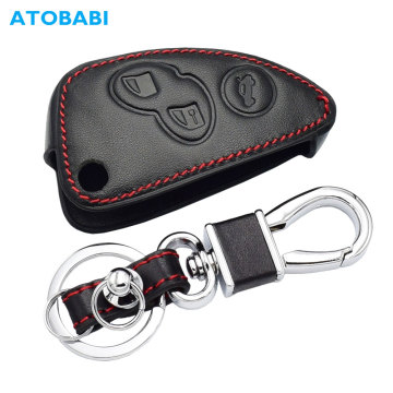 Leather Car Key Case For Alfa Romeo 147 156 166 GT JTD TS 3 Buttons Folding Keychain Holder Remote Fobs Shell Cover Accessories