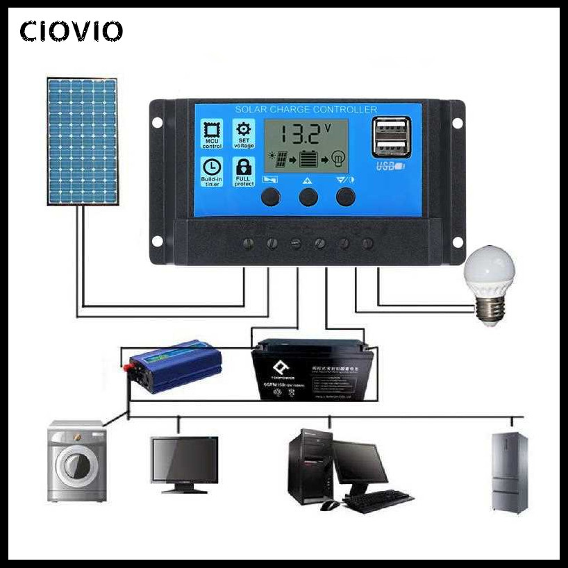 24V 12V Auto Solar Panel Battery Charge Controller 30A 20A LCD Solar Collector Regulator with Dual USB Solar Controller