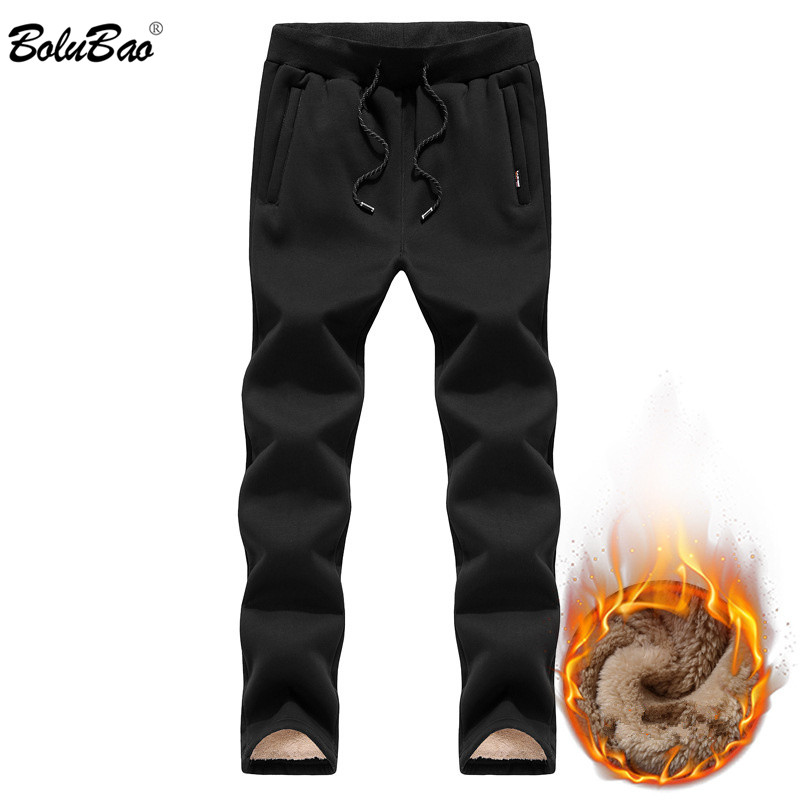 BOLUBAO Brand Men Fleece Casual Pants Winter New Men's Solid Color Cashmere Cotton Trousers High Quality Thick Warm Pants Male