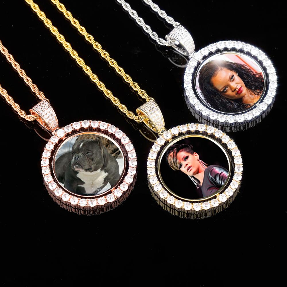 GUCY Custom Made Photo Rotating Double-Sided Medallions Pendant Necklace 4mm Tennis Chain Zircon Men's Hip Hop Jewelry