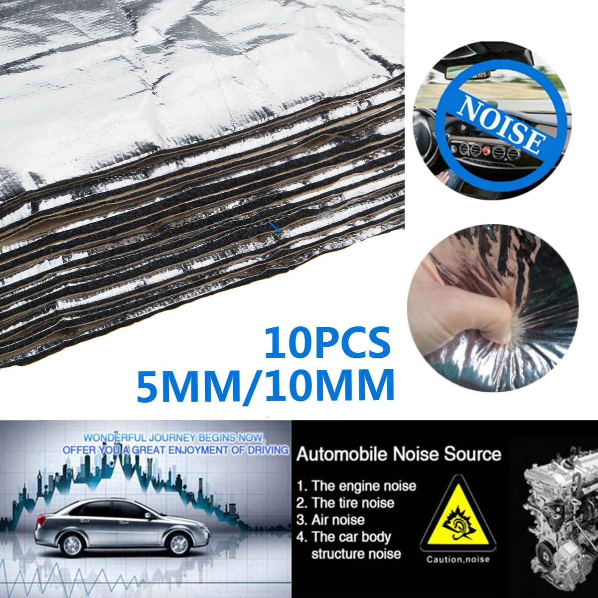 10Pcs 30x50cm 10mm Adhesive Car Soundproof Foam Cotton Home Deadening Insulation Pads Sound Absorbing Cotton Anti Noise Sponge
