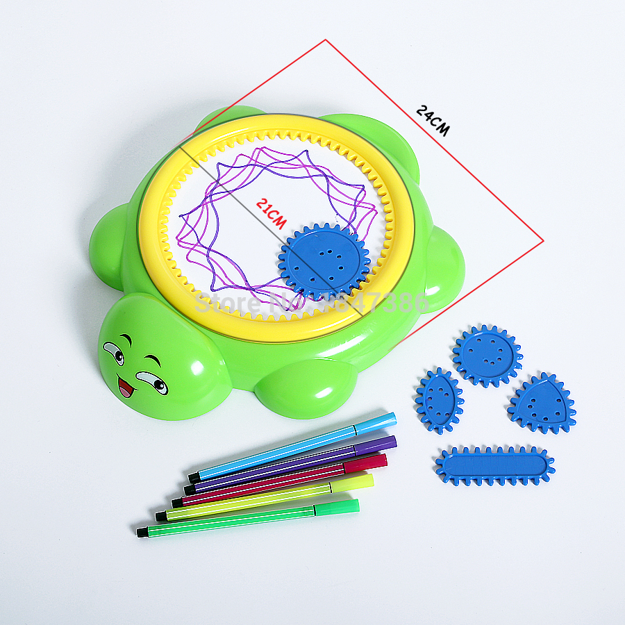 Tortoise spin'N Spiral doodler Spiral Art Kids Draw & Create Fun Designs Spirograph Drawing Toys wtih 5 gear tools,5 colors Pen