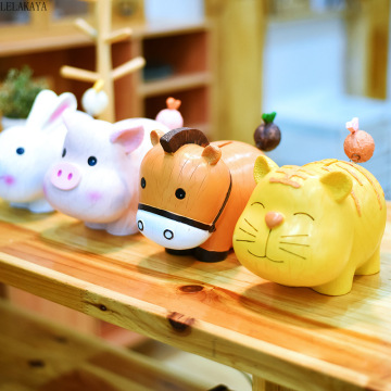 Cartoon Animal Pig Rabbit Tiger Cow Horse Zodiac Piggy Bank Creative Action Figure Printed Resin Saving Money Box Children Gifts