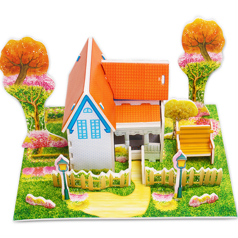 Simulation Cartoon Castle Garden Princess House 3D Puzzle Model Kit Architecture Maket Learning Educational Toys For Children