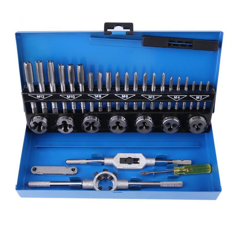 32pcs/set Tap and Die Alloy Drill Thread Cutter Set Metric Tap Die Plug Drill Bits Hand Tool Professional Metalworking Toolkits
