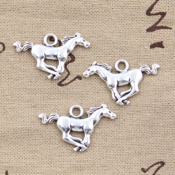 15pcs Charms Running Horse Steed 12x28mm Antique Silver Color Plated Pendants Making DIY Handmade Tibetan Silver Color Jewelry