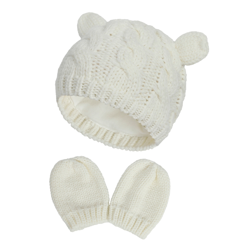 Baby Hat and Mittens Set Kids Knitted Beanie Cap Winter Warm Pompom Hats Gloves New Dropship