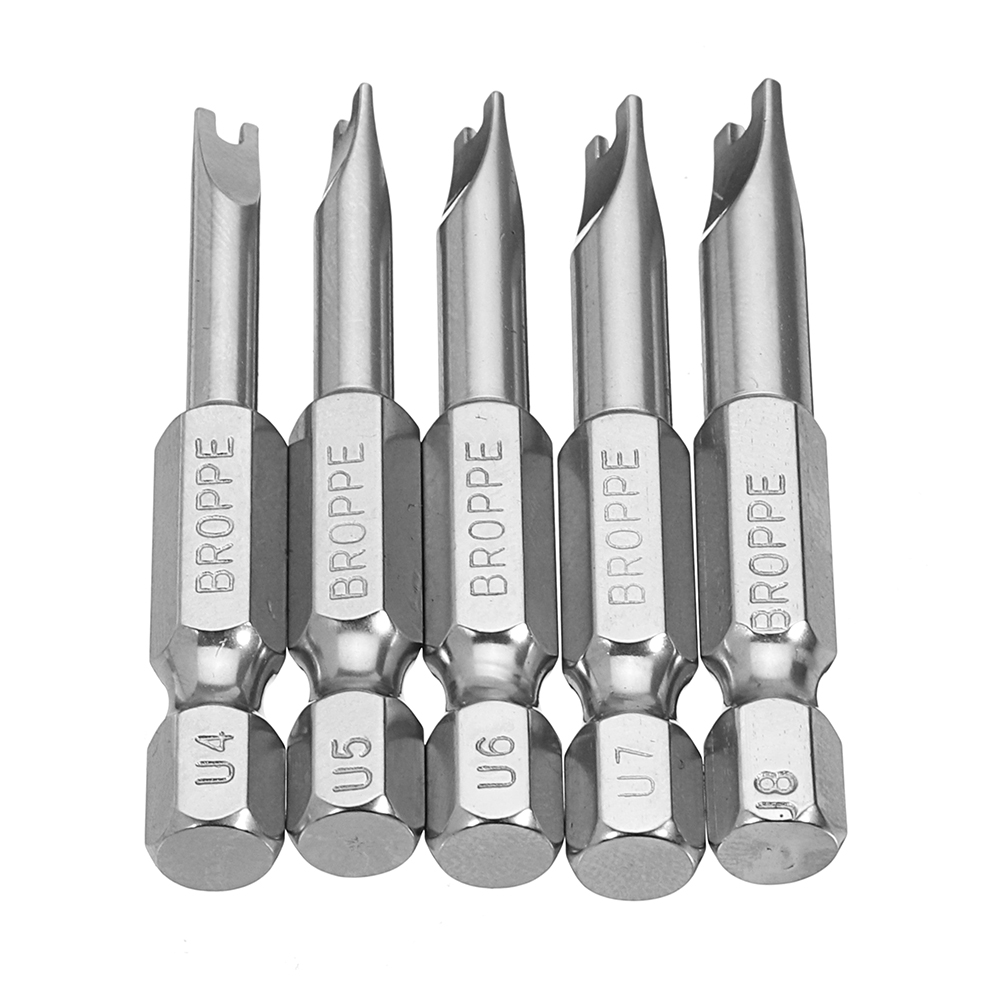 Broppe 5pcs 1/4 Inch Hex Magnetic U Shaped Screwdriver Bits Tools 50mm Length U4 U5 U6 U7 U8 Hand Tool Set S2 U-shaped