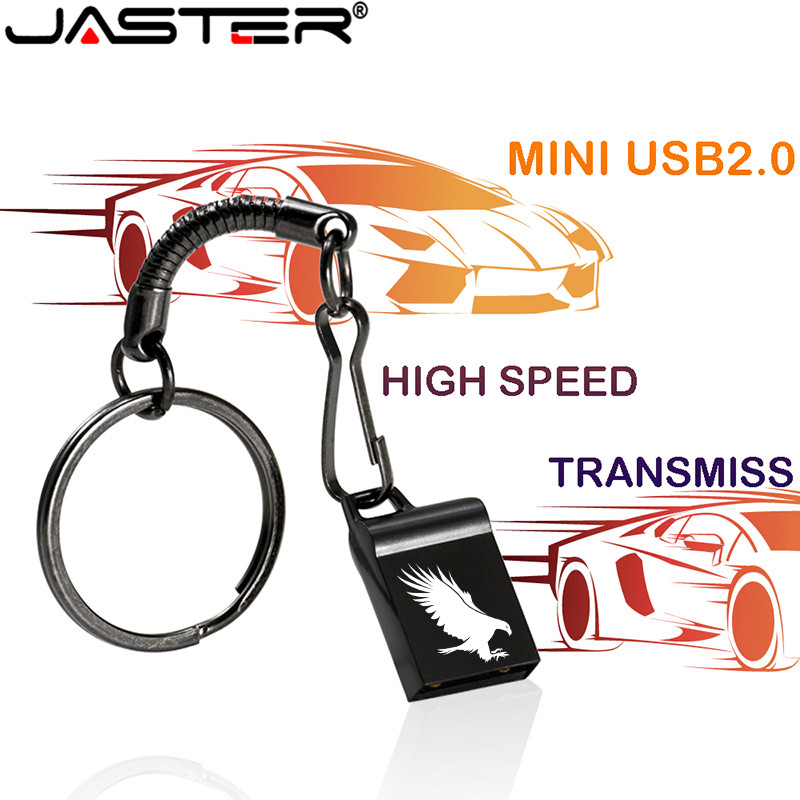 JASTER Black Mini Metal USB Flash Drive 4GB 8GB 16GB 32GB 64GB Real Capacity Flash Disk 2.0 Custom LOGO Free Gift Key Chain