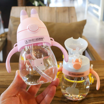 270ml Drinking Wide Mouth Feeding Bottle Water With Handles Silicone Straw Training Milk Babies Suction Cups Leakproof
