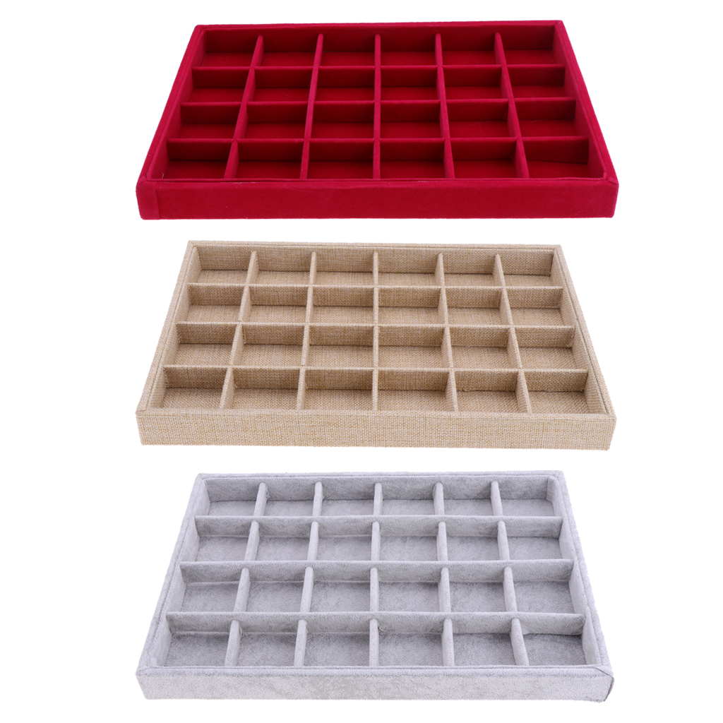 Velvet Stackable 24 Grid Jewelry Tray Showcase Display Necklace Organizer Ring Holder Bracelet Storage Case Jewelry Packaging