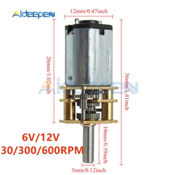 DC 6V 12V N20 Mini Micro Metal Gear Motor 30RPM 300RPM 600RPM Micro Speed Reduction Gear Motor With Metal Gearbox