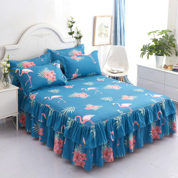 3pcs Bedding Set Flamingo Pattern Ruffled Bedspreads Queen Bed Bed Skirt Bedclothes Bedding Set Christmas Decor Bed Sheet