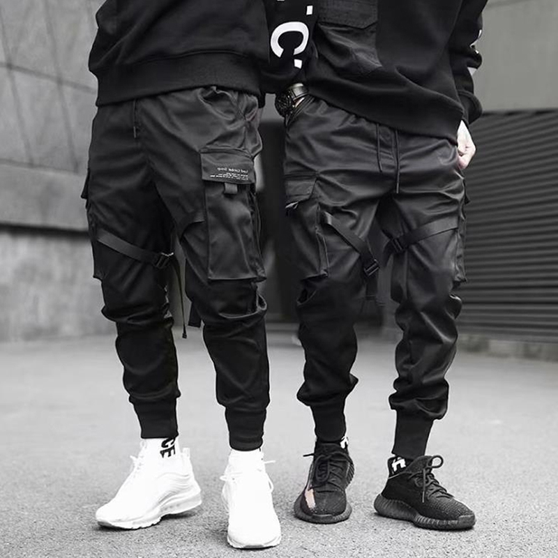 2020 Hip Hop Boy Multi-pocket Elastic Waist Design Harem Pant Men Streetwear Punk Casual Trousers Jogger Male Dancing Black Pant