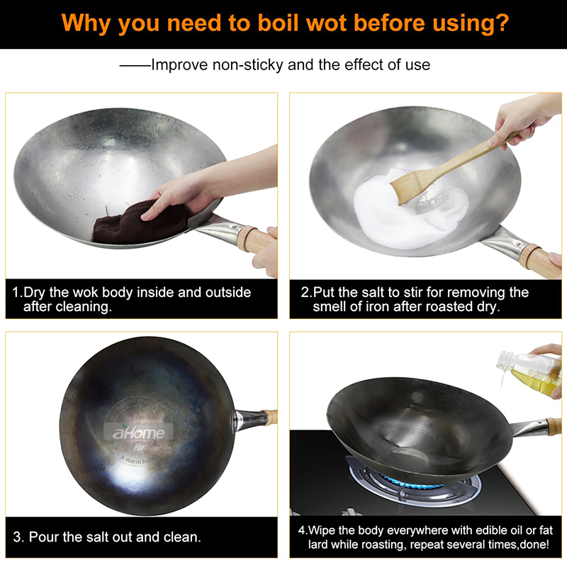 Iron Wok Chinese Traditional Handmade Iron Cook Pot Non-stick Pan Non-coating Gas Cooker Cookware Kitchen Pot Cast Iron Pan