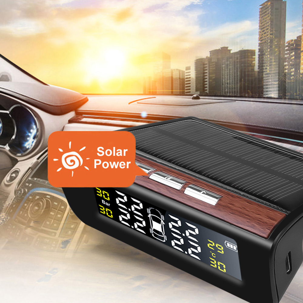 Solar energy auto tire pressure alarm Monitoring system digital Display TPMS Car security monitor low tire pressure alarm
