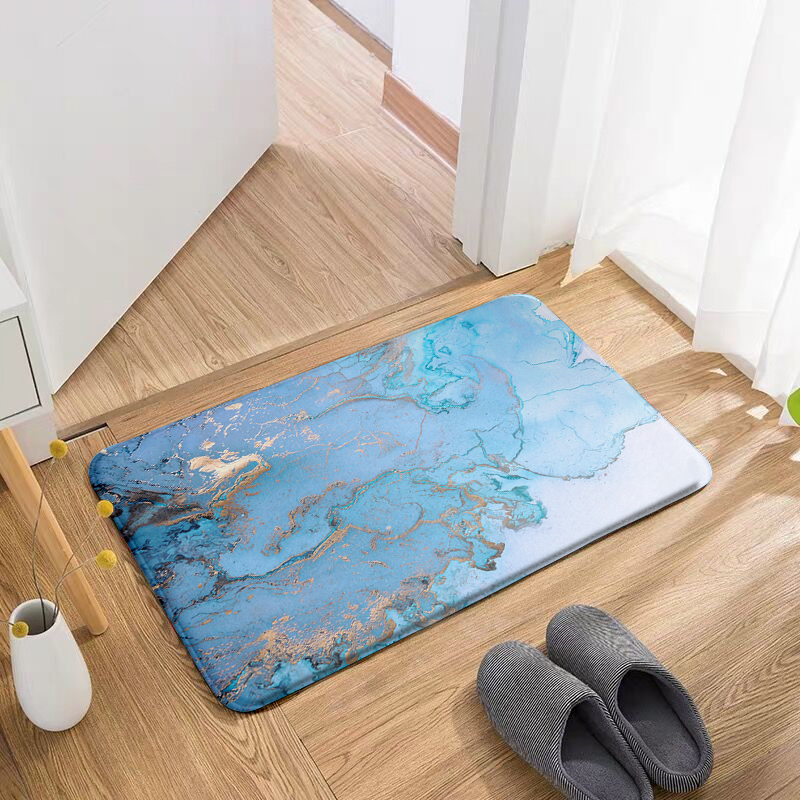 Marble Pattern Door Mat Nordic Style Color Floor Mat Kitchen Toilet Non-Slip Flannel Mat Bathroom Decor PVC Carpet For Entrance