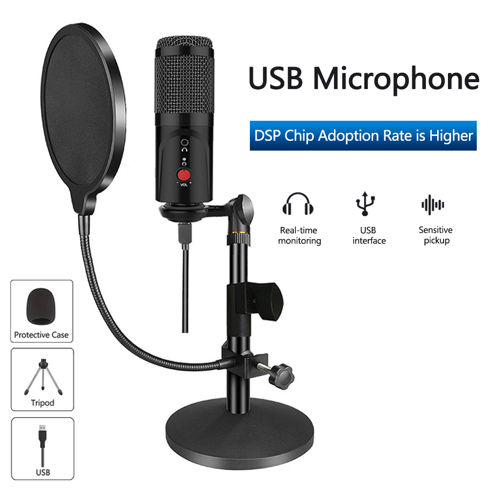 Condenser Microphone With Tripod USB Computer Studio Microphone For PC Microphone For Phone Karaoke Microphone With Sound Card