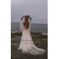 Verngo Sparkles Counting Stars Beach Wedding Dress Boho Lace Shine Beads Long Sleeves Modern Bohemian Bridal Gowns Glisten 2021