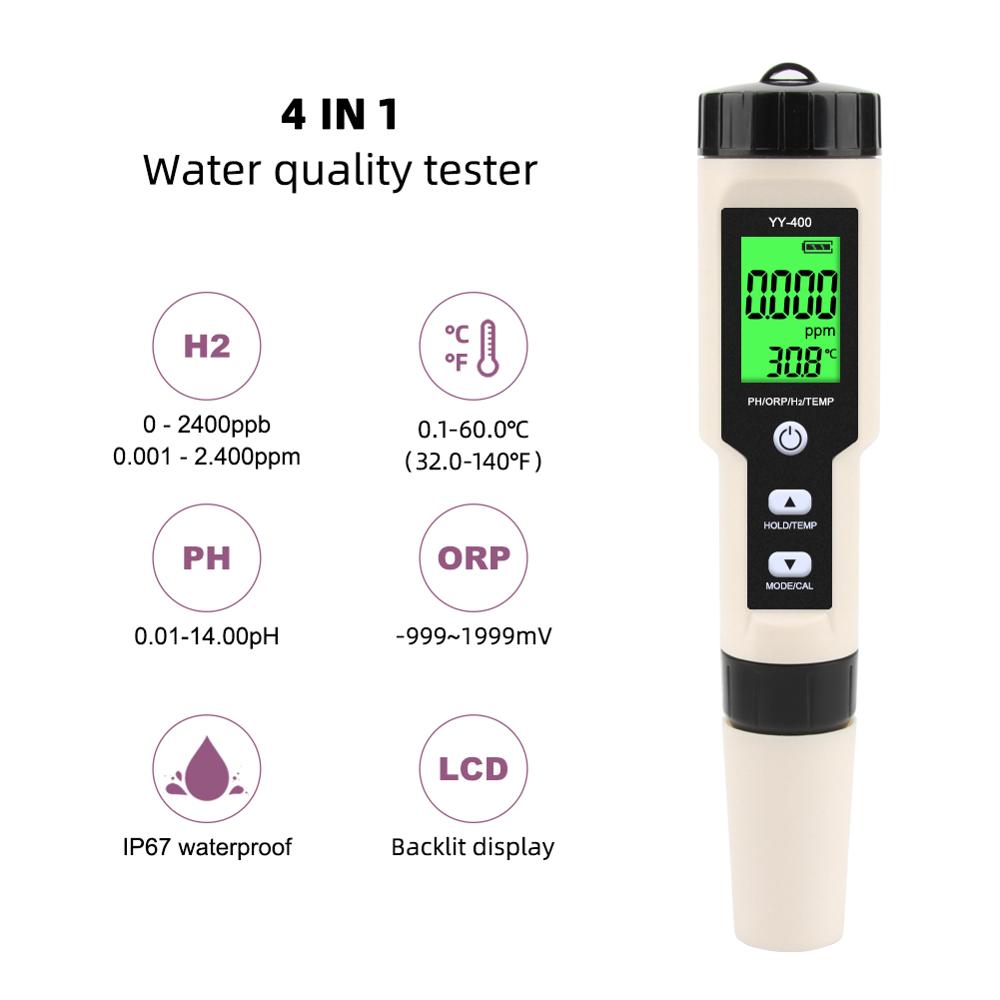 Yieryi 4 in 1 YY-400 PH/ORP/H2&TEM meter digital hydrogen ion concentration tester for aquarium, swimming pool, drinking water