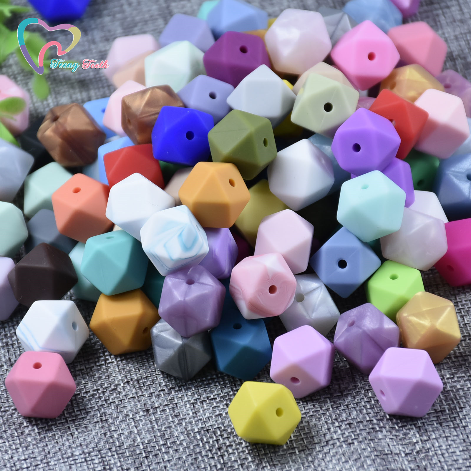 100pcs Mini Hexagon Food Grade Silicone Bead 14mm Baby Teether Baby Teething Toy BPA Free Nursing Necklace Pacifier Pendant