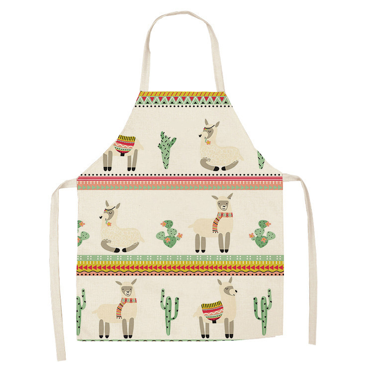 Cute Alpaca Cactus PrintedCotton Linen Sleeveless Aprons Kitchen Women Pinafore Home Cooking Baking Waist Bib 55*68cm