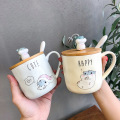 Creative cartoon hamster mug with lid spoon, 400ml teacup coffee ceramic mugs office cup office Drinkware couple cup gift