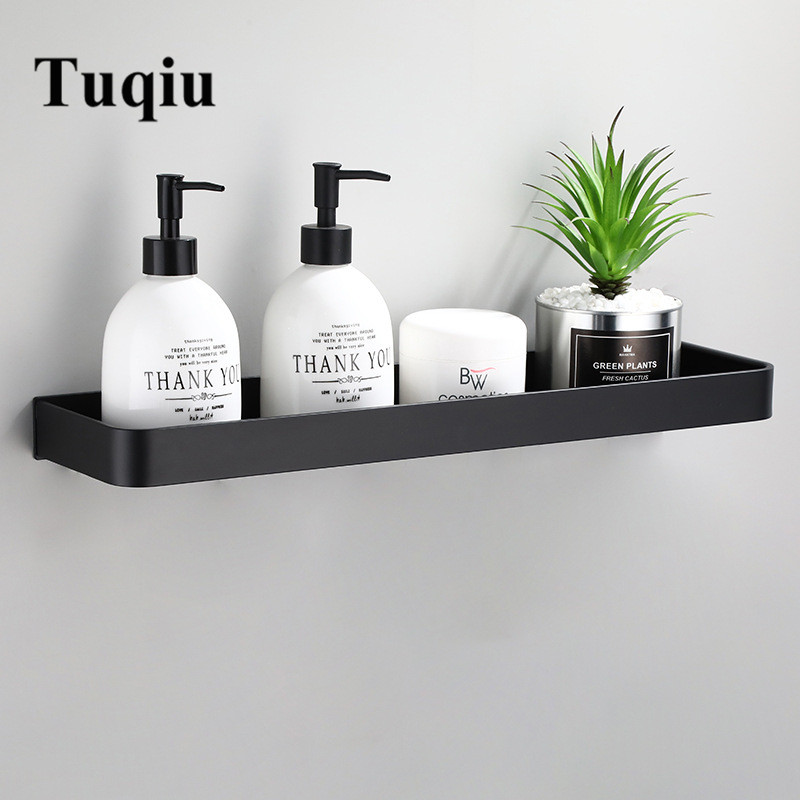 Bathroom Shelf Bath Shower Shelf With Bar Aluminum Black Bathroom Corner shelf Wall Mounted Satin Kitchen Storage holder