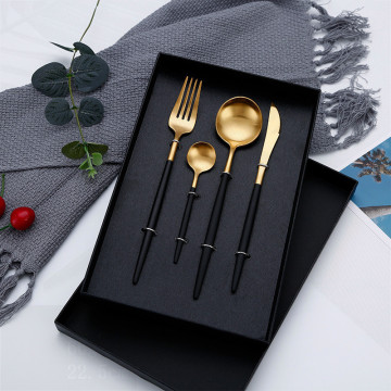 Gold Dinner Set Spoon Fork Sets Golden Tableware Spoon and Fork Set Cutlery Set Black Gold Dinnerware Set for Restaurants