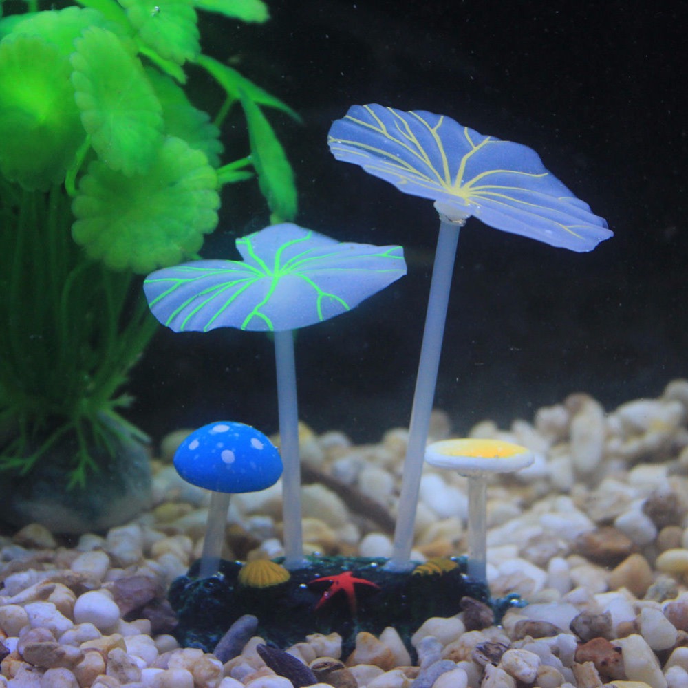 1pcs Aquariums Accessories Artificial Coral Reef Glowing Lotus Leaf Mushroom luminous Stones Fish Tank Decoration with Sucker