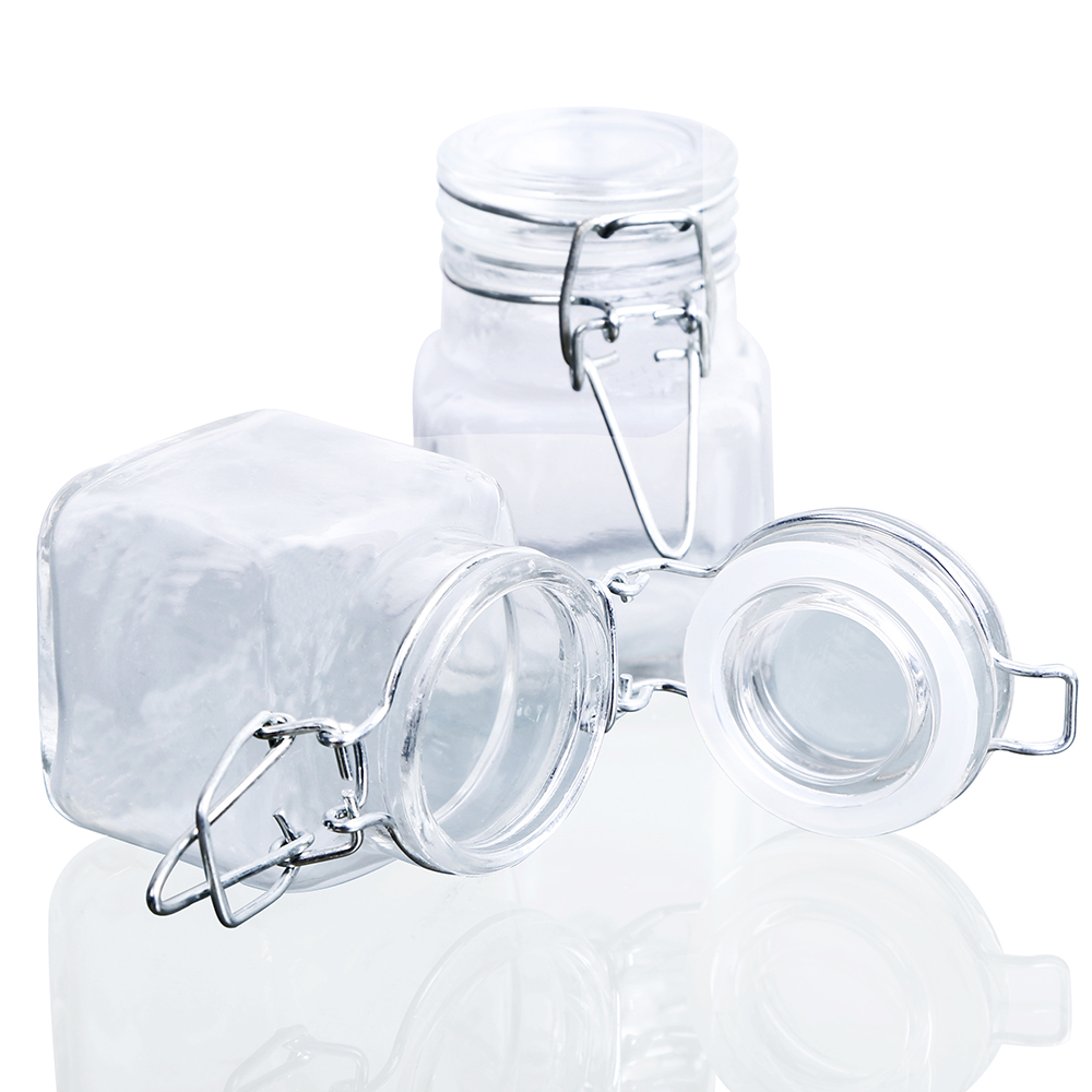 1/3/6/9/12 PCS 3 Oz Airtight Square Spice Glass Jar With Leak Proof Rubber Gasket And Hinged Lid For Home